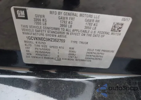 2017 Chevrolet Silverado 1500 Wt z USA, uszkodzony, nr VIN 1GCVKNEC9HZ362769